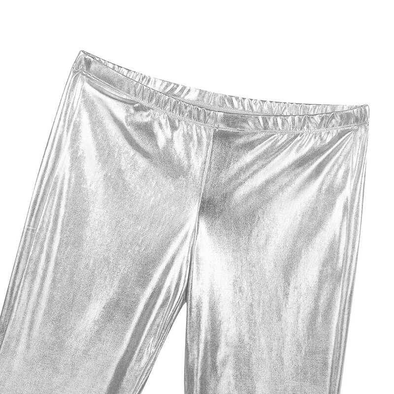 Męskie metalowe spodnie Disco z dzwoneczkiem spodnie do tańca wydajność błyszczące spodnie poszerzane, długie męskie stroje imprezowe koncertowe