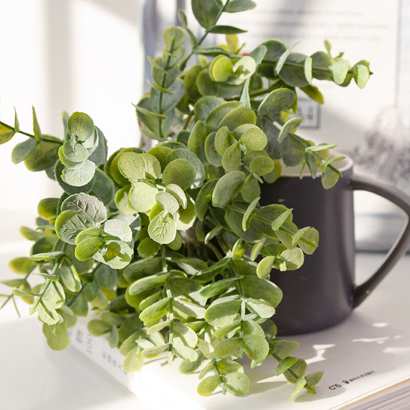 6 pièces artificielle en plastique Eucalyptus Bouquet vert café mariage décoration Arrangment Faux feuillage Faux plantes branche décor à la maison