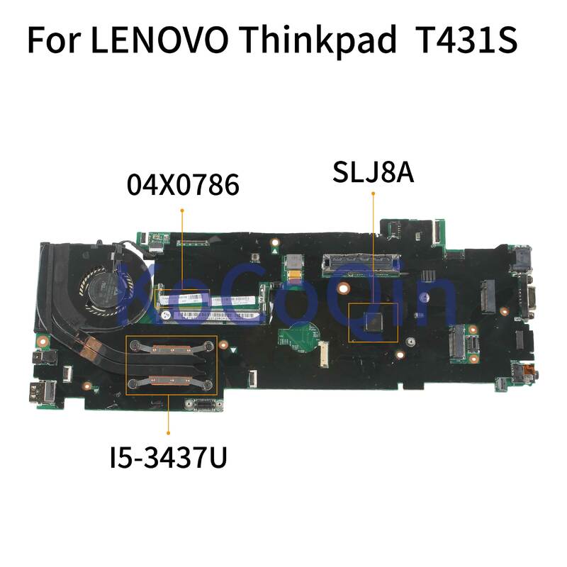 KoCoQin Laptop płyta główna dla LENOVO Thinkpad T431S I5-3437U płyta główna 12235-2 04X0786 SLJ8A