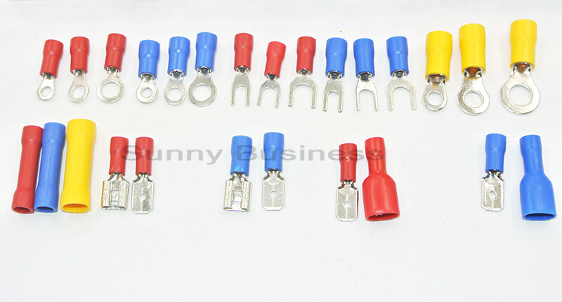 373Pcs  24value  Assorted Insulated Electrical Wire Terminals Crimp Connector Spade Butt Ring Fork Set #4 to 1/4"