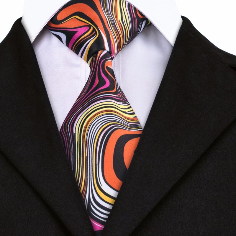 SN-1277 New Fashion Black Ties Novelty Printed Necktie Hanky Cufflinks Set High Quality Silk Ties on Sale