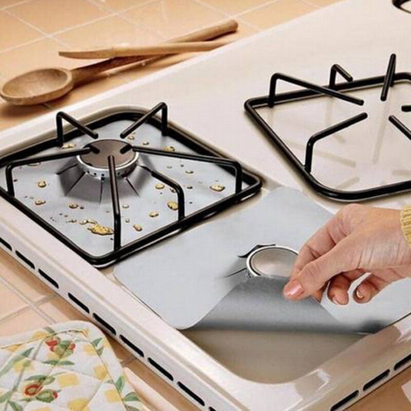 Protetor de forro reutilizável para utensílios de cozinha, folha de gás, fogão a gás, queimador, fogão, limpeza, 4 unidades