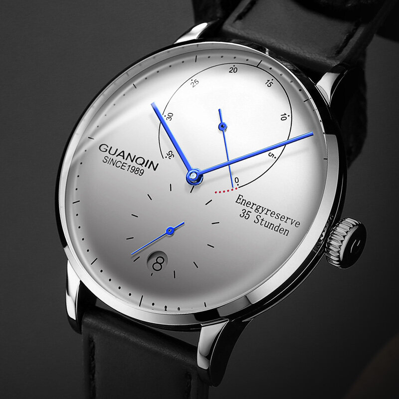 GuanQin nowe mody automatyczny zegarek Top marka luksusowe zegarki mechaniczne mężczyźni wyświetlacz energii skórzany kalendarz wodoodporny zegarek męski