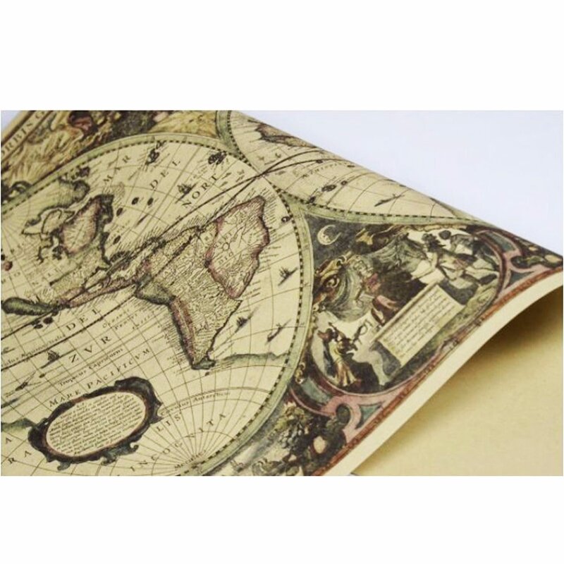 1 Pc of Classic Retro Kraft-Paper Sailing Voyage Nautical-Chart World Map for School and Office