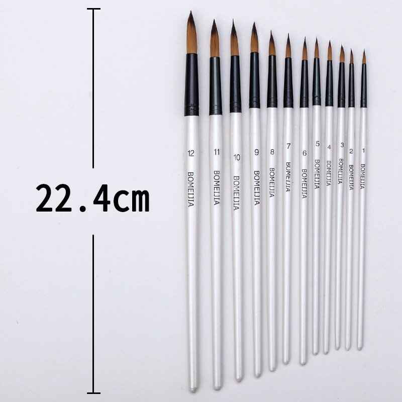 12pcs Fine Nylon Hair Pearl White Wooden Handle Watercolor Paint Brush Pen For Oil Acrylic Painting Art Paint Brushes Supplies