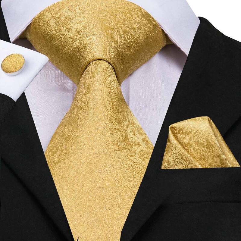 Oi-tie homens de seda conjunto de gravata floral amarelo laços de ouro e lenços conjunto de abotoaduras festa de casamento terno moda masculina gravata pescoço C-3053