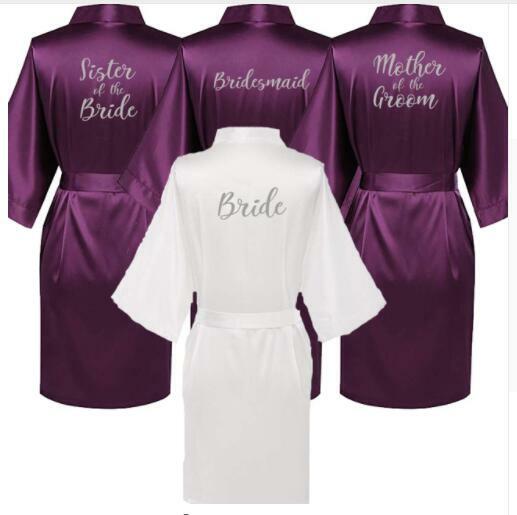 シルバーとパープルのサテンのウェディングドレス,花嫁介添人の母のための半袖ドレス,新しいコレクション