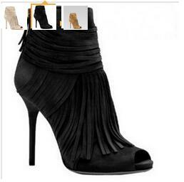 Sandales de gladiateur à franges en daim Beige et noir pour femme, bottines à talons hauts, bout ouvert, chaussures à franges, bon marché
