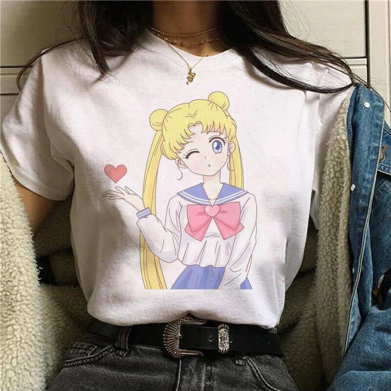 Sailor Moon divertida camiseta de dibujos animados para mujer Harajuku Ullzang camiseta anime 90s estilo coreano camiseta gráfico estético camisetas superiores femeninas