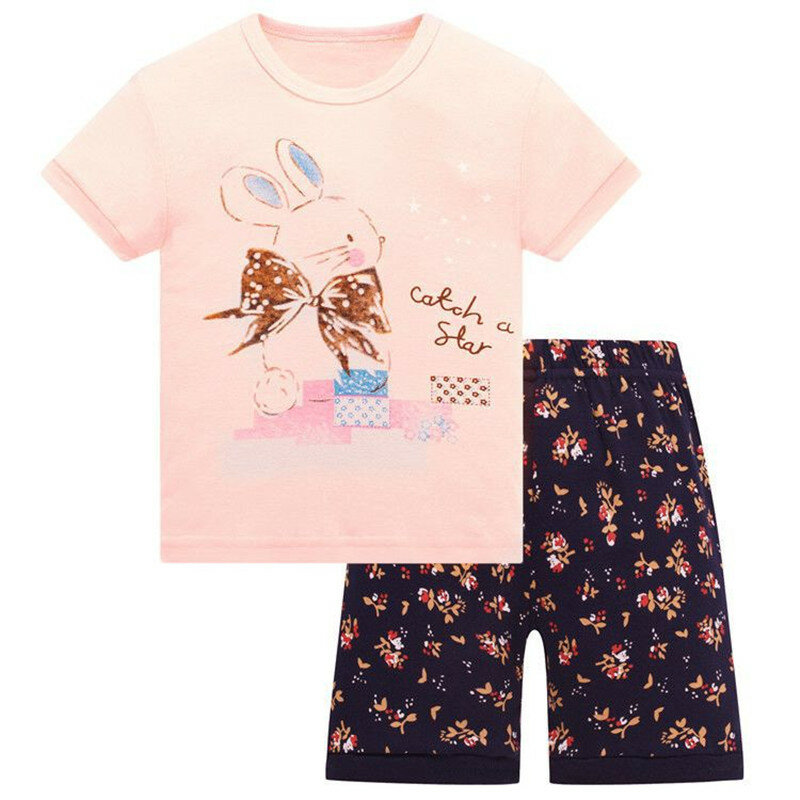 Пижама для маленьких детей, летняя хлопковая одежда для сна с коротким рукавом для детей, пижама с героями мультфильмов для мальчиков и дево...