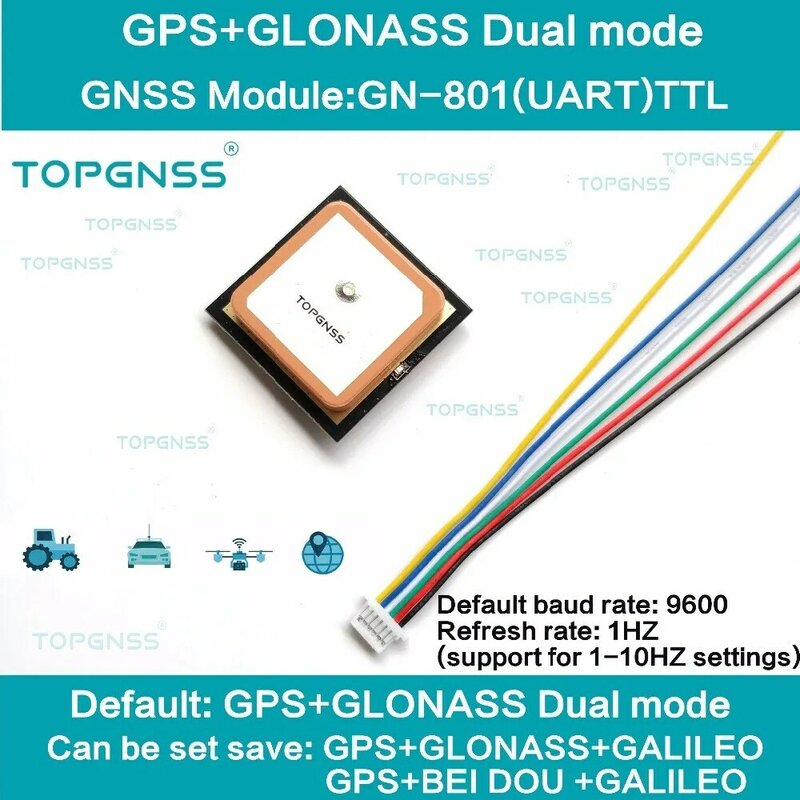 Récepteur d'antenne GNSS avec spatule intégrée, NMEA0AVI TOPGNSS, GN801 3.3-5V TTL UART, mode GNSS, GPS dirNASS, double mode M8n