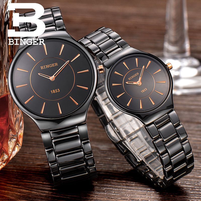 Genuine Luxury Brand Mens watch ceramic Women quartz table BINGER slim and stylish for couple watches male female free shipping