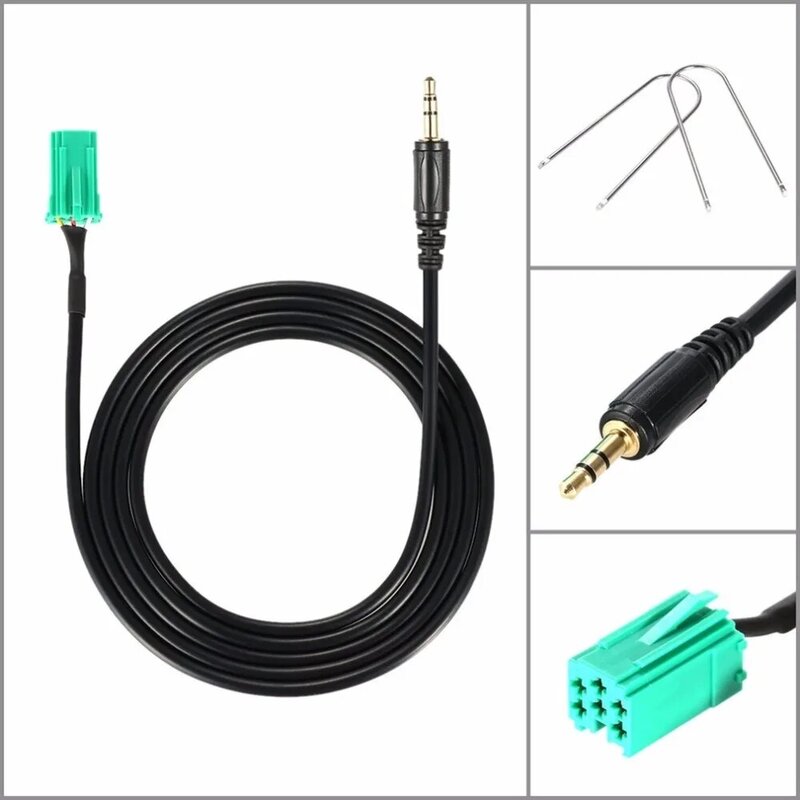Car Aux Stereo Audio Line Input Adapter Cable 3.5mm for iPhone iPod MP3 + Removal Tool for Renault 2005-2011 Clio Megane