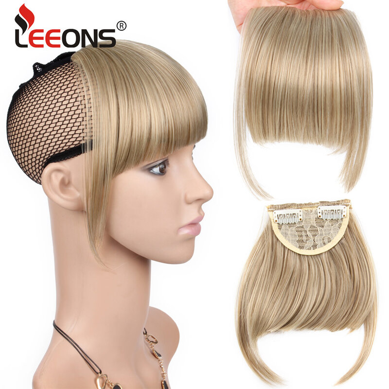 Leeons krótkie syntetyczne grzywki żaroodporne treski włosy kobiety naturalne krótkie fałszywe przypinana grzywka spinki do włosów dla rozszerzeń czarny