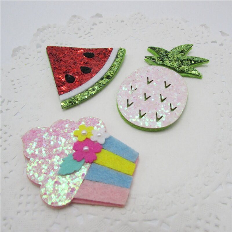 50pcs/lot glitter sequin fruit pineapple watermelon ice cream padded applique patch for headwear ornament DIY accessories