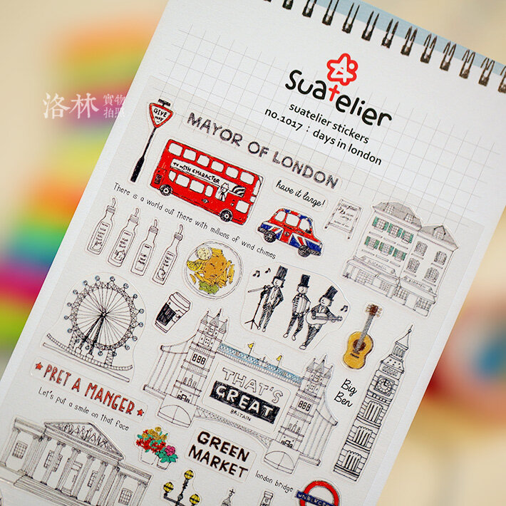 창의적인 런던 휴가 스티커, 일기 스티커, 스크랩북 장식, PVC 문구 스티커
