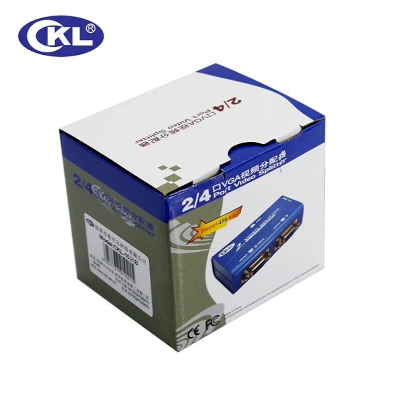 CKL 2 Port VGA Splitter Adapte Conversor de alta qualidade 450 MHz 2048*1536 Suporta DDC, DDC2, DDC2B Alimentado Por USB Caixa de Plástico