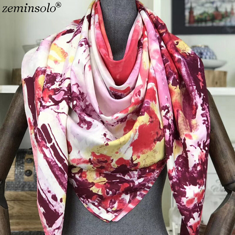 Bufanda de seda de marca de lujo para mujer, pañuelos cuadrados con estampado Floral, Foulard grande para mujer, bufanda de Sarga de seda, pañuelos, estolas