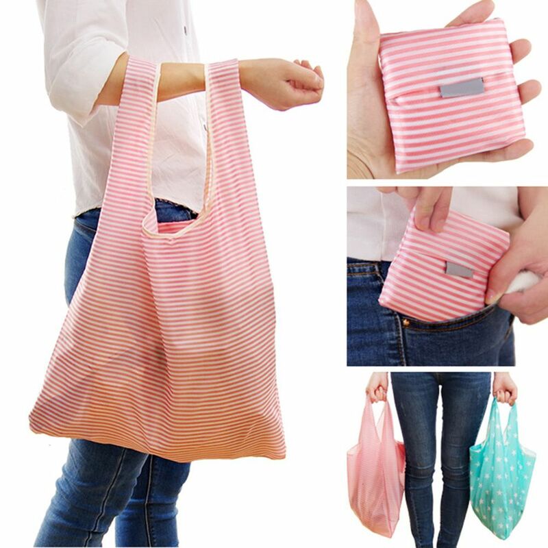 Fashion printing foldable green shopping bag Tote Folding pouch handbags Convenient Large-capacity storage bags