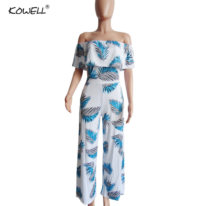 Hot Sell 2019 New Sexy Off Shoulder Floral Print Spandex Jumpsuit Boho Style Party Beach Jumpsuit Holiday Romper Overalls