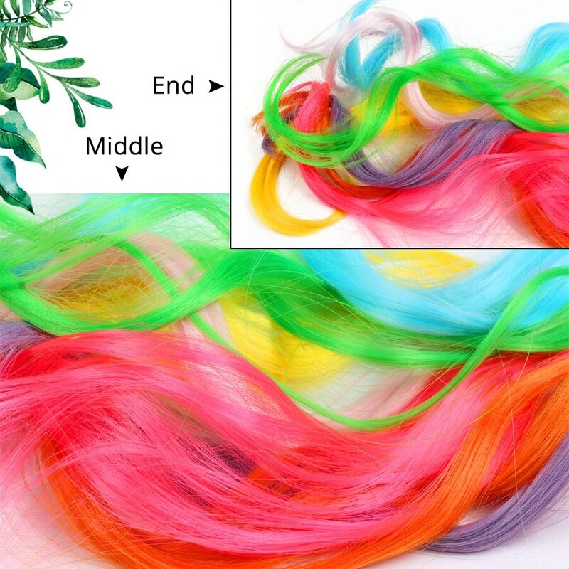 Synthetic Rainbow Wavy Hair Extensions Long Hair Extensions One Single Clip In Wigs Colorful Synthetic Fiber False Fake Hair 20"