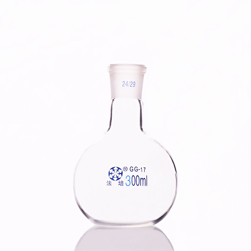 Single standard mouth flat-bottomed flask,Capacity 300ml and joint 24/29,Single neck flat flask,Boiling flask