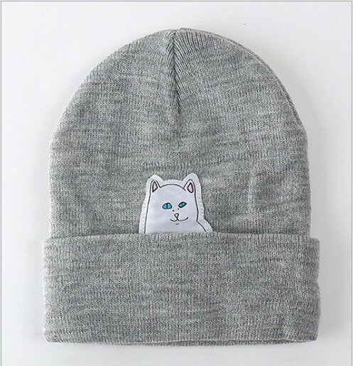 2019 New Cat Middle Finger Wool Warm Winter Street Acrylic Knitted Hats Caps Bonnet Cartoon Men and Women Hiphop Hats 4 Colors