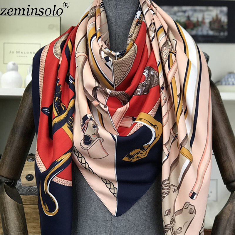 Luxus Marke Sommer der Frauen Schals Mode Dame Silk Schal Druck Kette Schals Pashmina Foulard Femme Platz Bandana Hijab