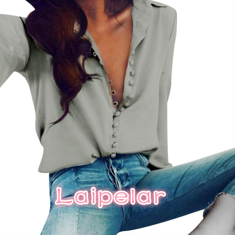 Blusa feminina casual com mangas compridas e lapela, camisa de manga comprida, casual com cor sólida, plus size