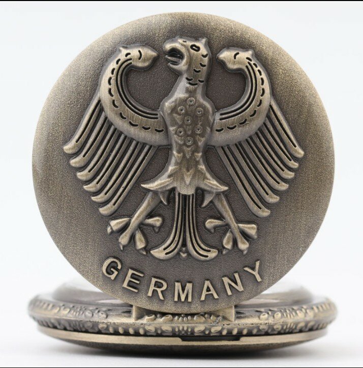 Reloj de cuarzo con colgante para hombre, accesorio con diseño de águila de Alemania, bronce, antigüedades, cadena de bolsillo, regalo