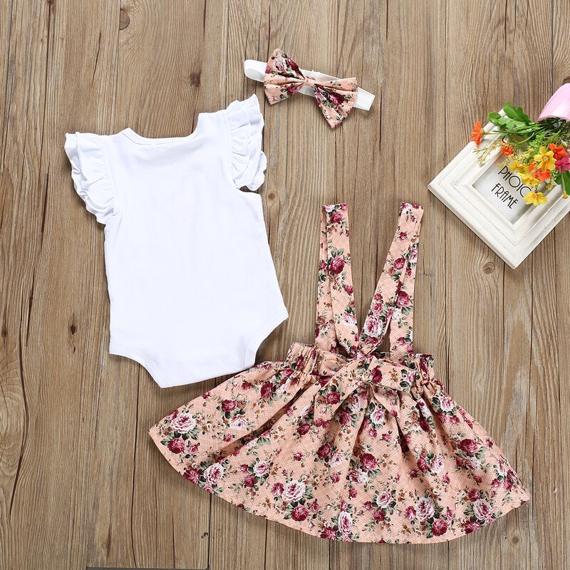 2022 verão bebê recém-nascido roupas da menina conjunto de manga curta macacão vestido floral macacão bandana infantil da criança roupas bonito outfit