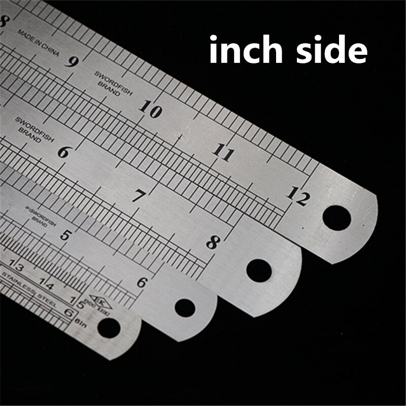 Régua reta para costura de pés de 15 a 30cm, régua reta de metal em aço inoxidável, ferramenta de precisão de medição de dois lados
