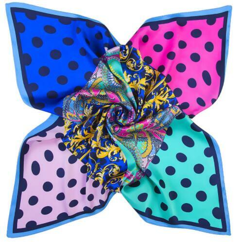 2019 럭셔리 브랜드 격자 무늬 도트 능직 실크 프린트 작은 사각형 스카프 머리띠, 60cm x 60cm, 신제품
