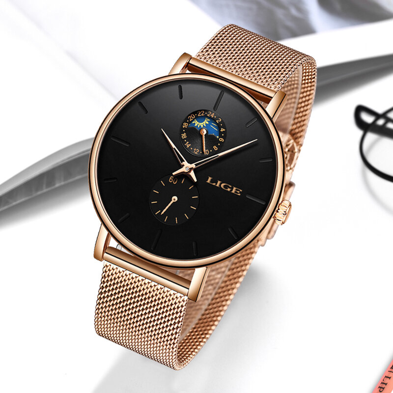 2019 ใหม่ LIGE ผู้หญิงหรูหราแบรนด์นาฬิกา Quartz กันน้ำนาฬิกาข้อมือหญิงแฟชั่น Casual นาฬิกานาฬิกา reloj mujer
