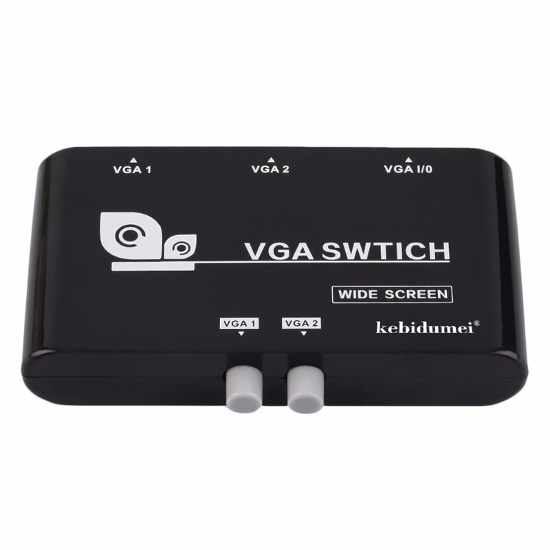 KEBETEME-Mini Caja selectora VGA de 2 puertos, múltiples entradas, VGA/SVGA, Selector de intercambio Manual, caja de interruptor para LCD, PC, portátil