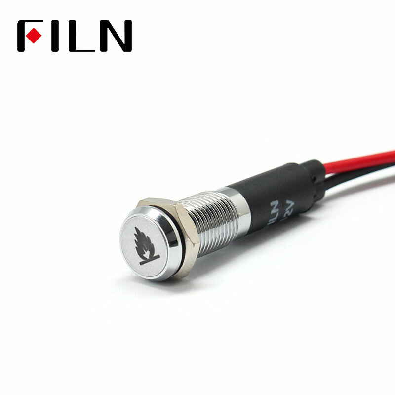 FILN-luz indicadora led para salpicadero de coche, símbolo de llama, rojo, amarillo, blanco, azul, verde, 12v, cable de 20cm, 8mm