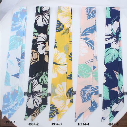 New Design Scarf Leaves Floral Print Women Silk Scarf Fashion Head Scarf Brand Handle Bag Ribbons Small Long Scarves