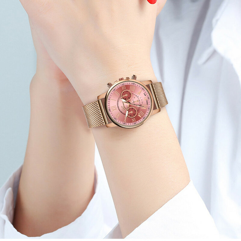 Genève Horloge Vrouwen Luxe Merk Rvs Dames Horloge Horloges Voor Vrouwen Sport Klok Quartz Horloges Reloj Mujer