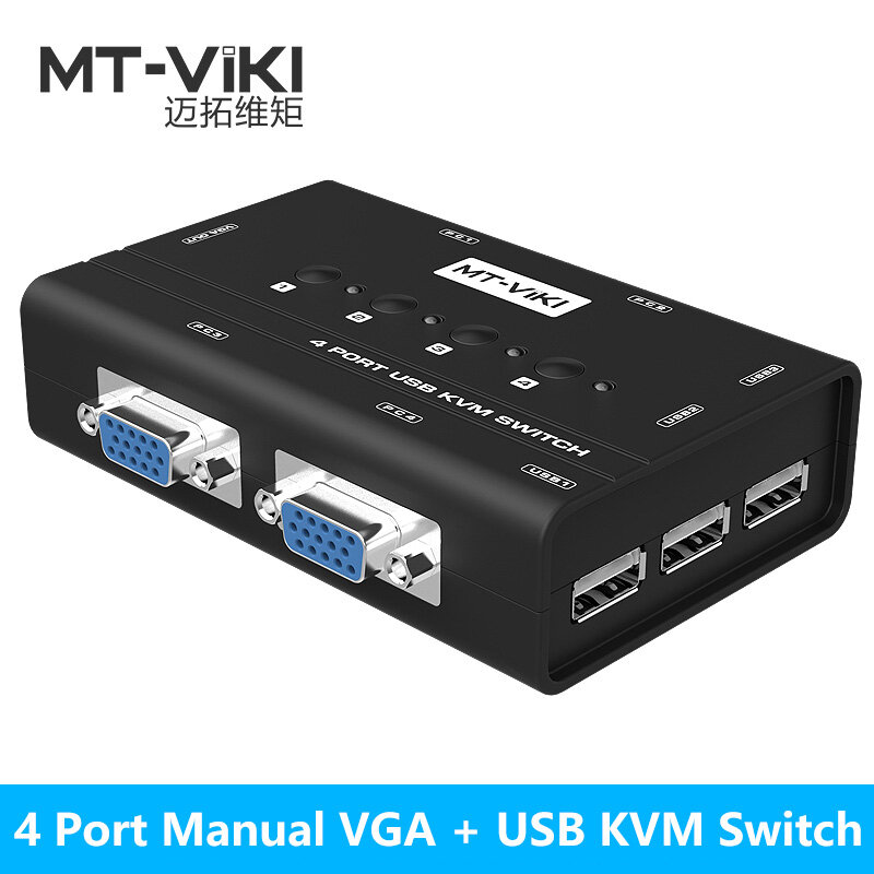 Interruptor VGA KVM Manual de 4 puertos, MT-VIKI con consola USB y Cable Original, 1 Juego de controles de teclado y ratón, 4 MT-460KL de ordenador