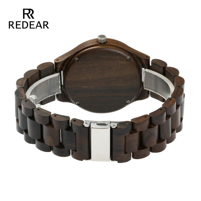 REDEAR Handmade ไม้จันทน์สีดำนาฬิกานาฬิกา Cool ธรรมชาติไม้ควอตซ์อัตโนมัตินาฬิกาของขวัญกล่อง