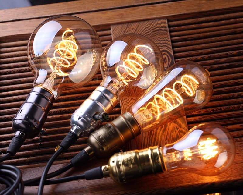 Bohlam Edison LED Dapat Diredupkan Retro E27 3W Filamen Spiral Emas ST64 G125 Lampu LED Ampul Lampu Hias Lampu Pijar