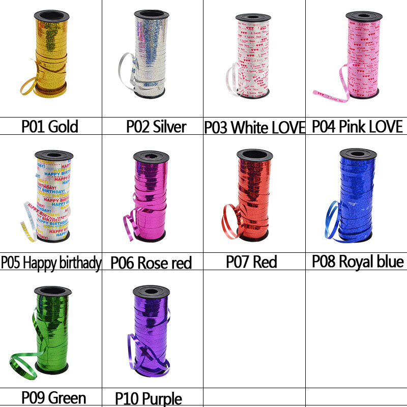 100Yard 5mm Laser Balloon Ribbon I Love You Happy Birthday Print Ribbon Rolls for Birthday Wedding Party Gift Decor DIY Crafts