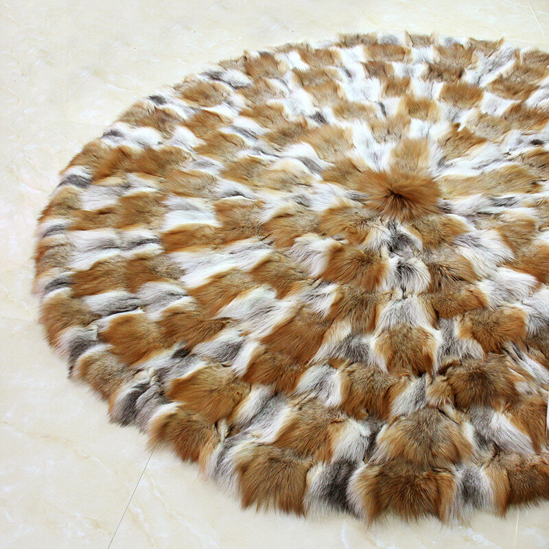 Tapis rond en fourrure de renard véritable, disponible en 11 couleurs, blanc, rouge, gris, 150x150cm, pour rembourrage de meubles B101
