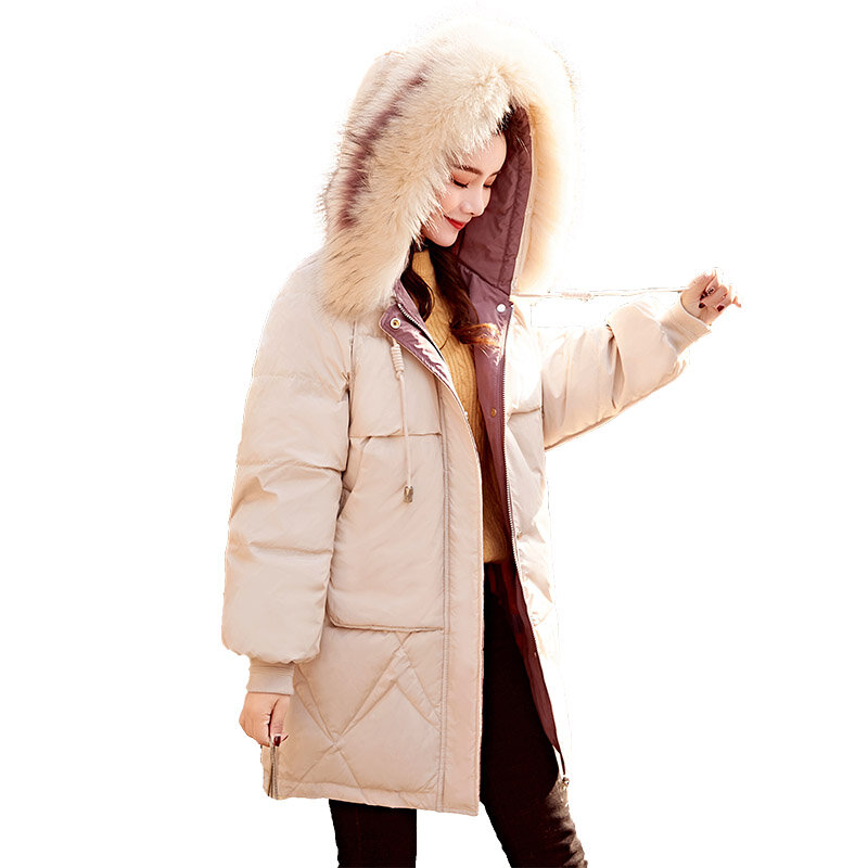 New Fashion Women Winter Outweay oversize con pelliccia con cappuccio Parka invernale femminile lungo caldo addensare piumino da donna in cotone