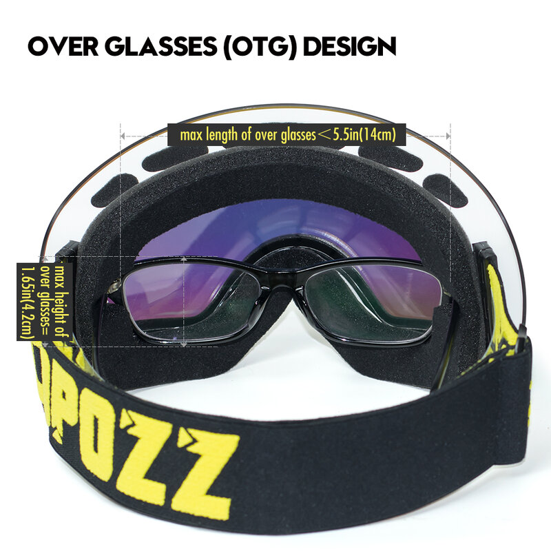 แว่นตากันฝ้าไร้กรอบสำหรับผู้ชายและผู้หญิง, ชุดกล่อง100% ป้องกัน UV400เล่นสกีสโนว์บอร์ดป้องกันสายเดี่ยวผ้าลื่นกันหิมะ
