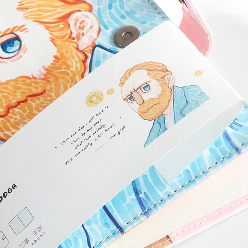 A5 Van Gogh Cute Leather Pocket Bullet Journal Planner Filofax Weekly Diary Travelers Notebook With Colored Pages Stationery