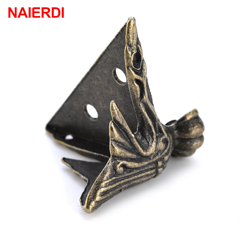 NAIERDI-40x30mm 골동품 나무 상자 피트 다리 코너 보호대, 삼각형 등나무 조각 장식 브래킷, 가구 하드웨어, 4 개