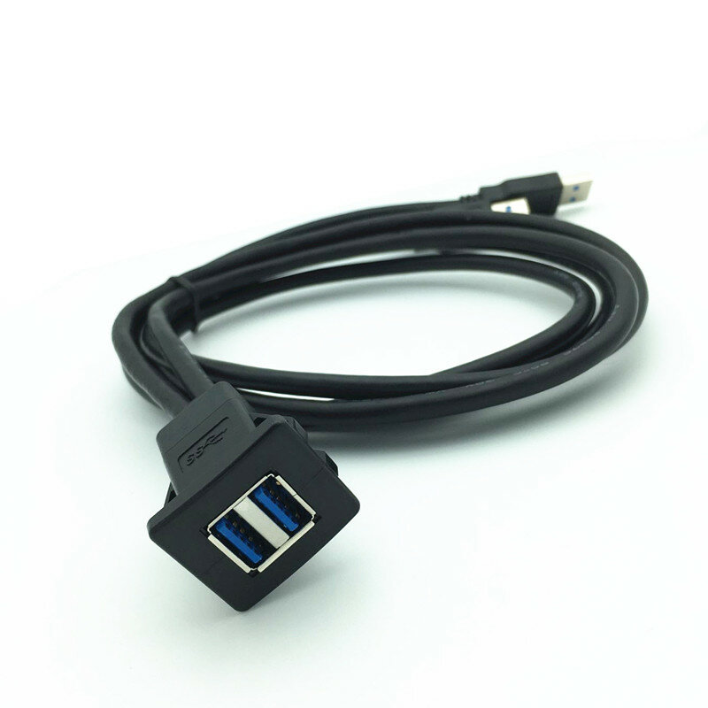 Kabel Hitam Ekstensi Dudukan Panel Snap In Male To Female Dual USB 3.0