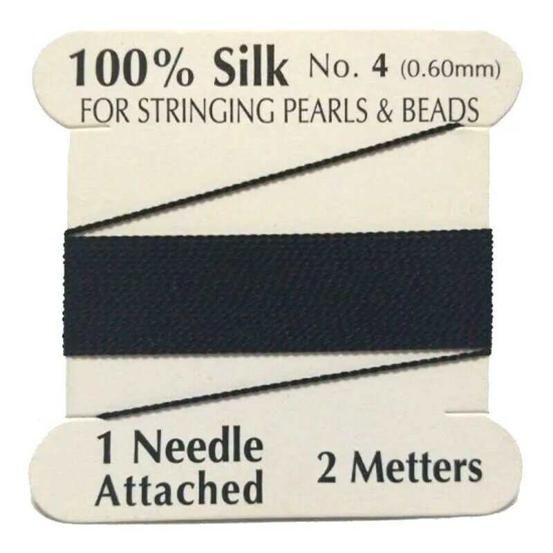 Cordón de cuentas de seda 0,6 Natural, 2M de largo, 100% mm de diámetro, negro, con aguja adjunta