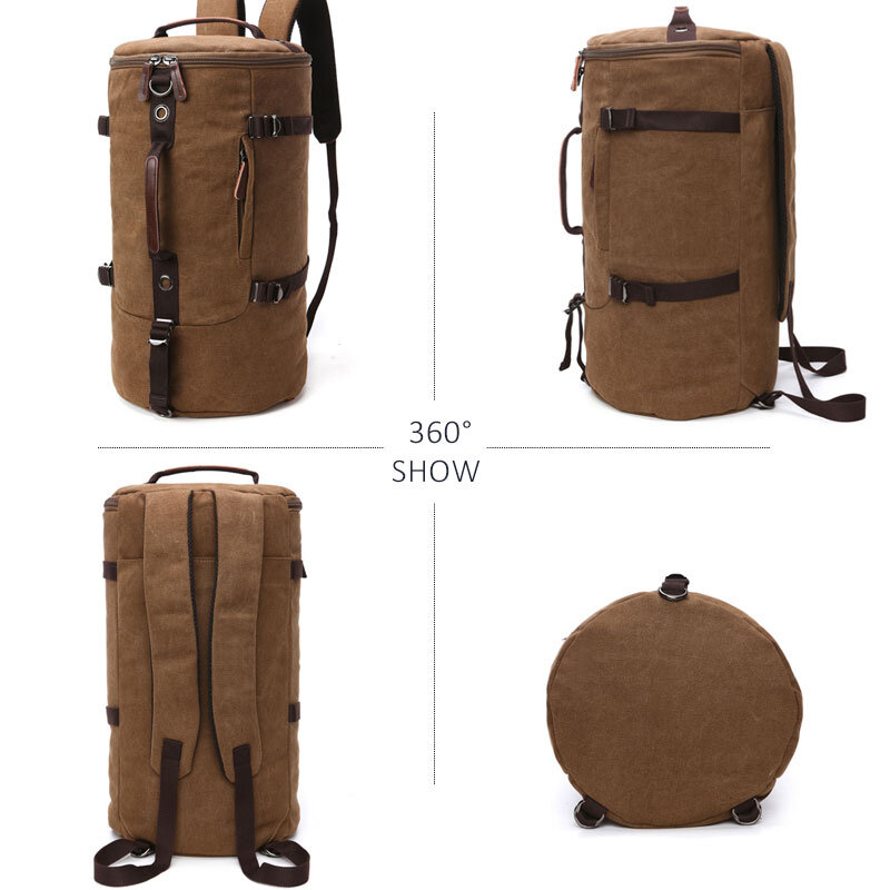 Мужской холщовый рюкзак Scione, с цилиндрической сумкой, для путешествий, большой емкости